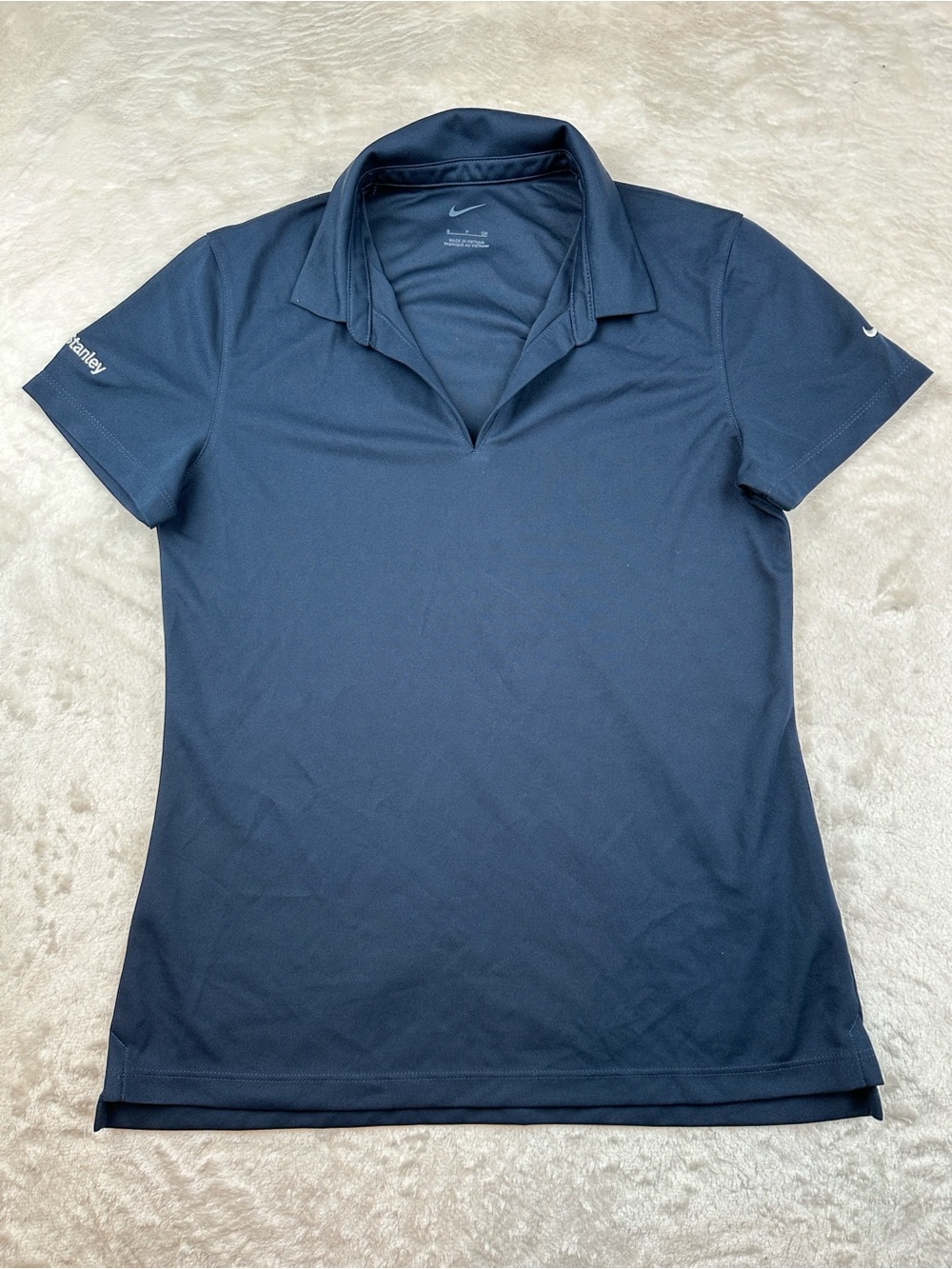 Nike Size S Women's Navy Short Sleeve V- Neck Polo Tee Morgan Stanley | Work